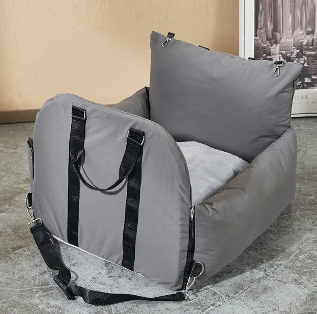 Pet car carrier in light grey with waterproof fabric and PP cotton cushion, 60x50x55cm