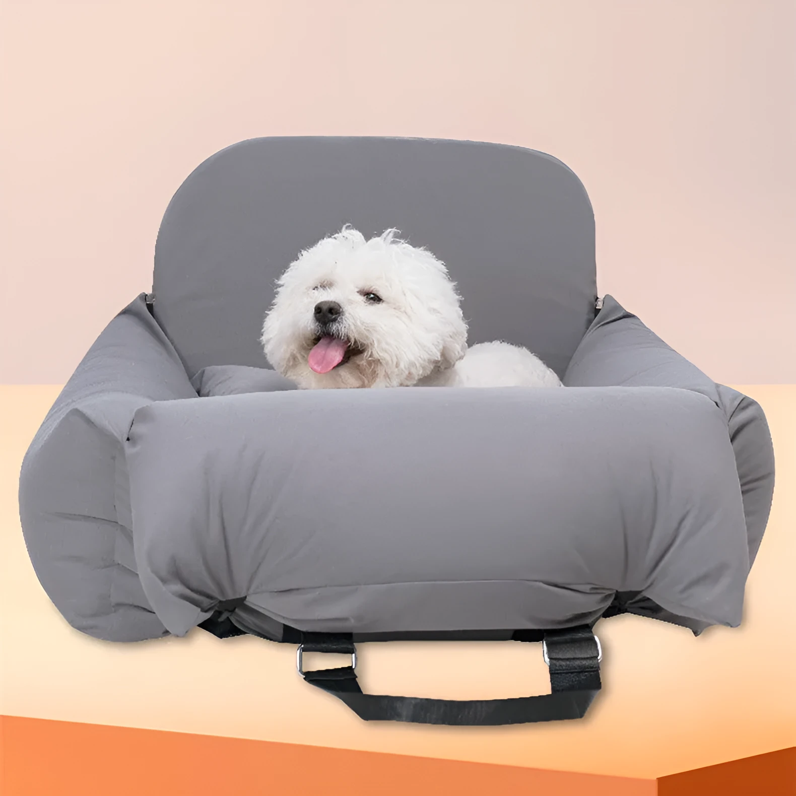 Pet car carrier in light grey with waterproof fabric and PP cotton cushion, 60x50x55cm