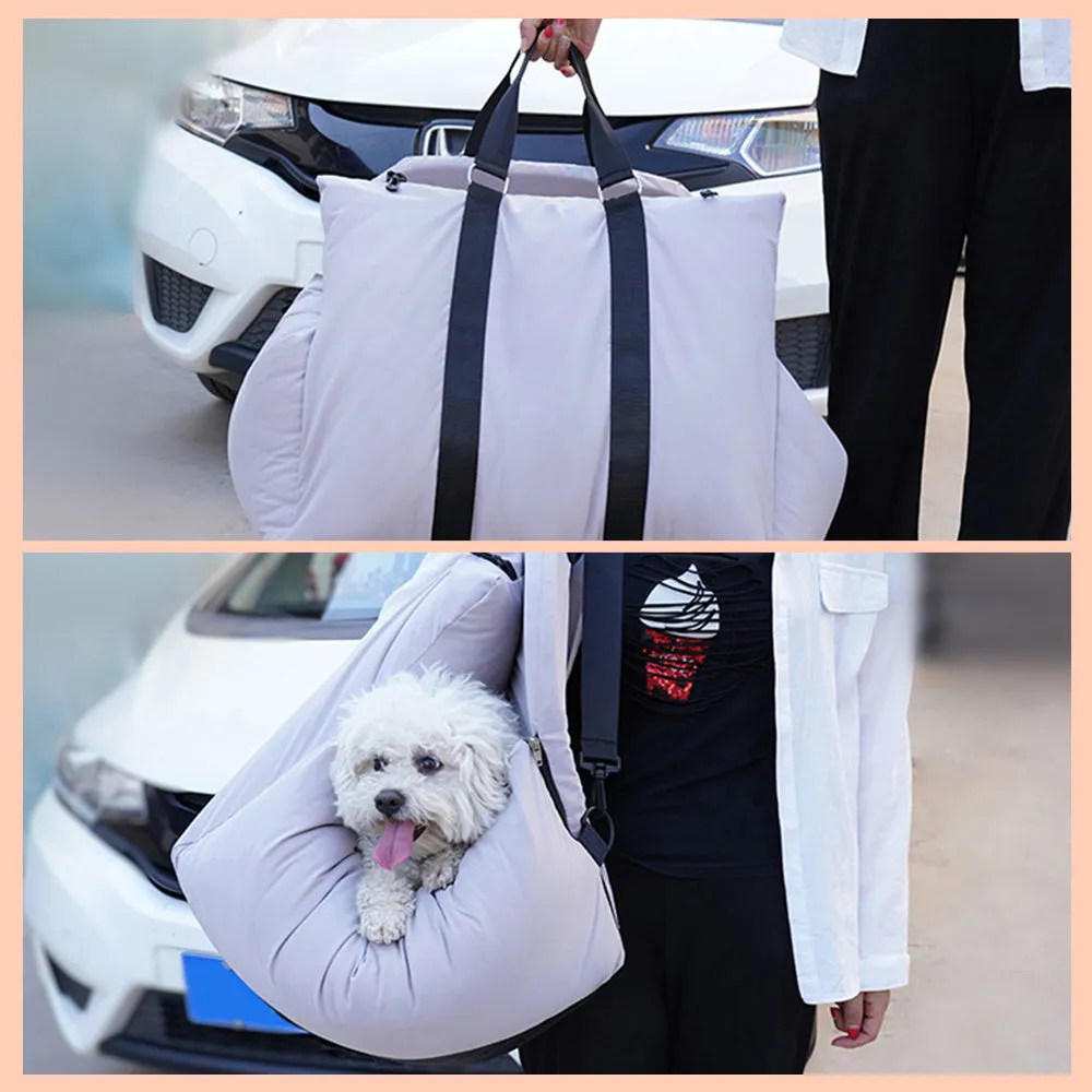 Pet car carrier in light grey with waterproof fabric and PP cotton cushion, 60x50x55cm