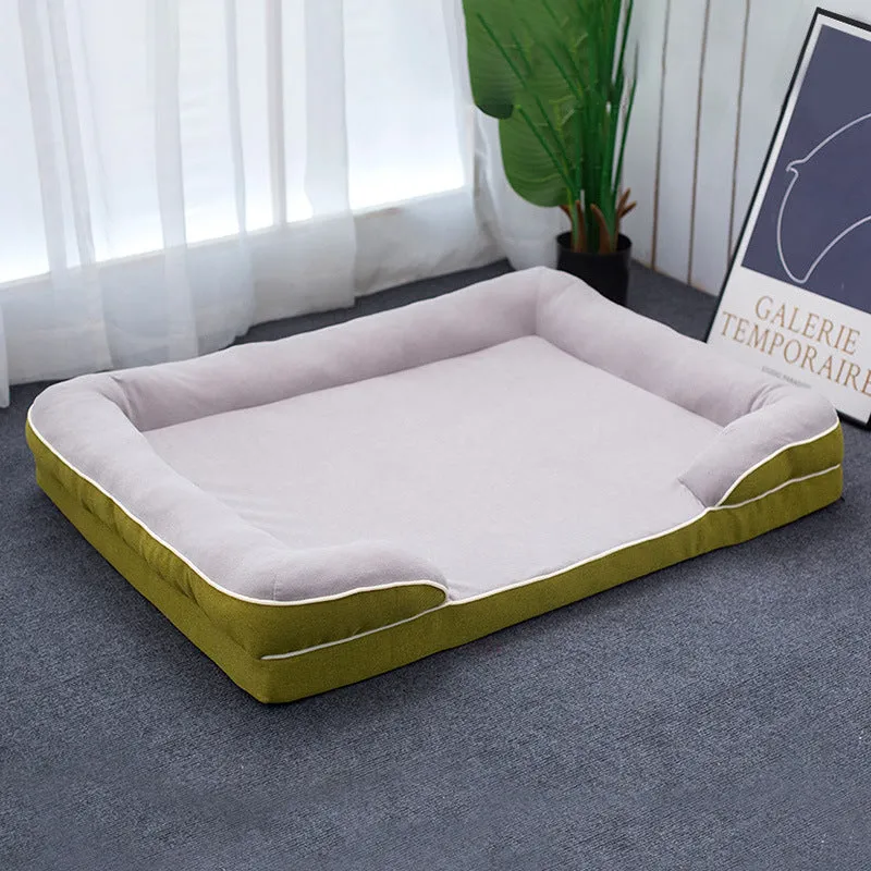 Four Seasons removable washable dog pet bed in green cloth, available in sizes S to 2XL for kennels