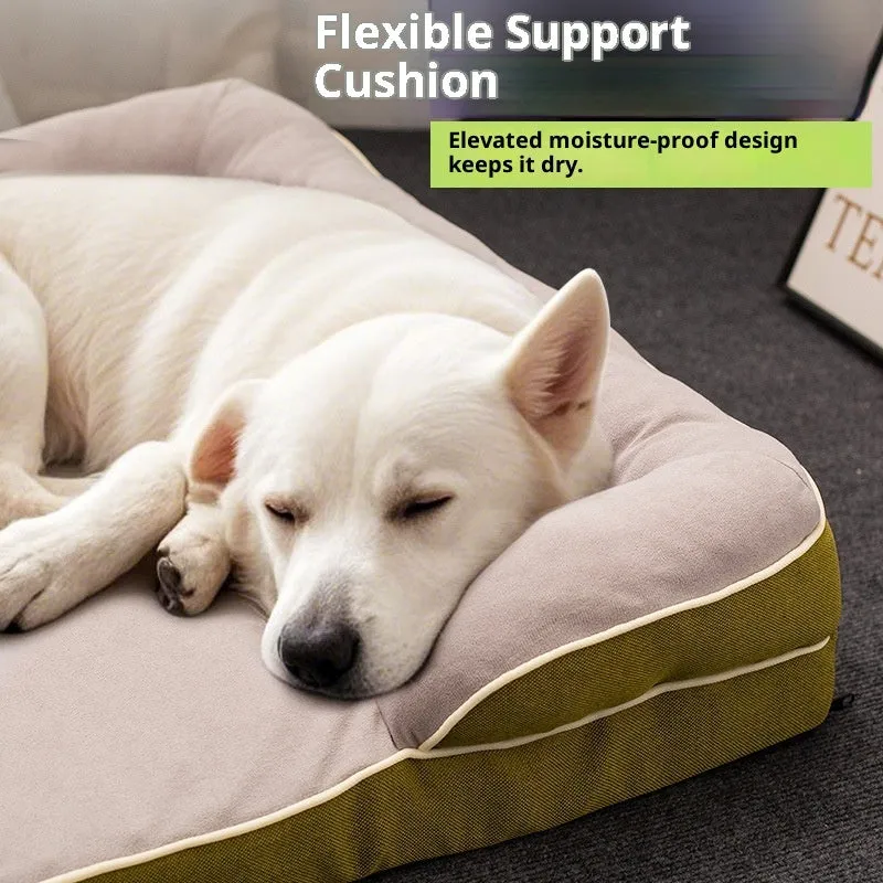 Four Seasons removable washable dog pet bed in green cloth, available in sizes S to 2XL for kennels