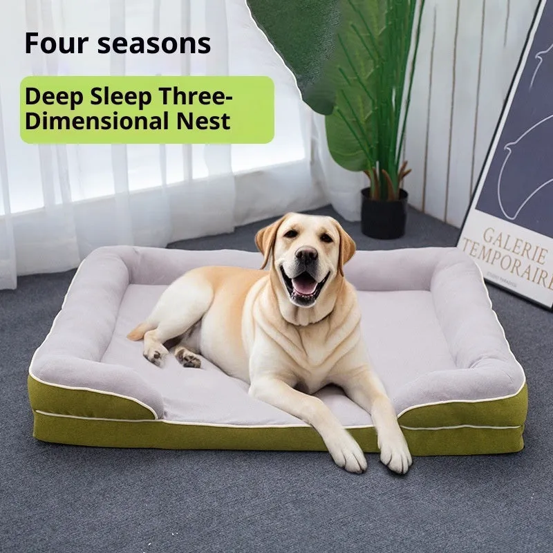 Four Seasons removable washable dog pet bed in green cloth, available in sizes S to 2XL for kennels