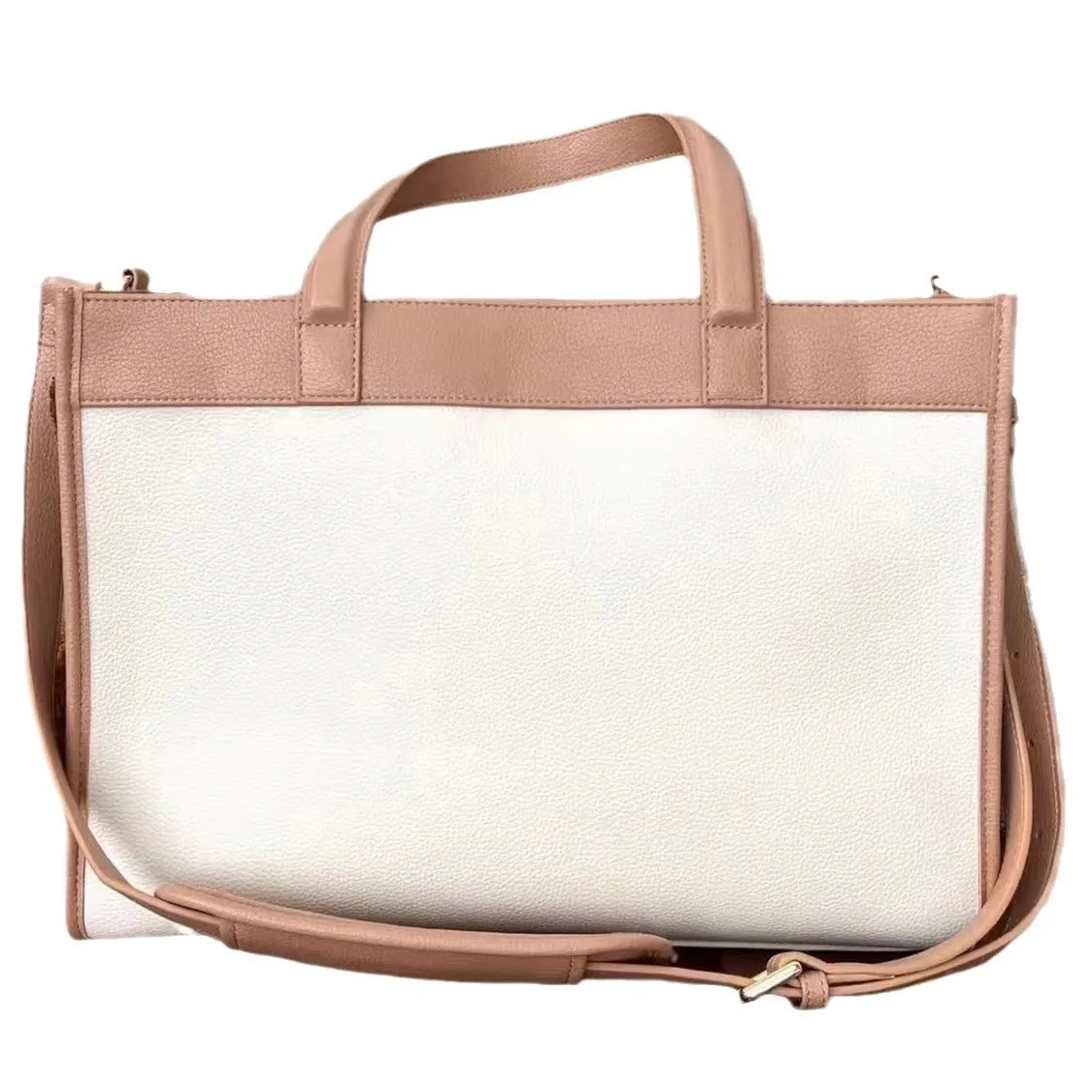 One-shoulder portable dog outing bag in white with brown, 30L capacity, made from PU material, pet product with animal print