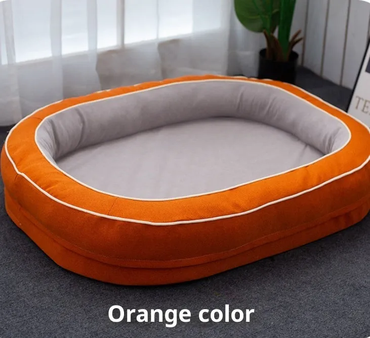 Oval removable cloth pet bed for dogs in green, available in S, M, L sizes