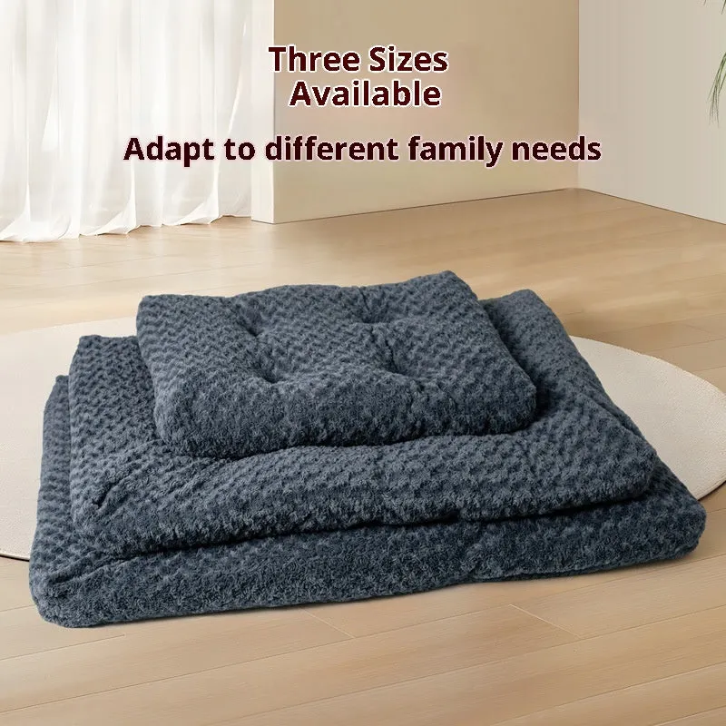 Dark gray embossed velvet thick square pet mat for dogs with cushioned cloth surface in size L