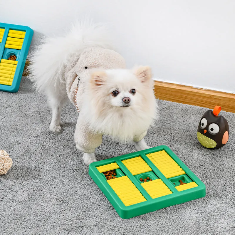 Lake blue plastic interactive puzzle dog toy on a light background