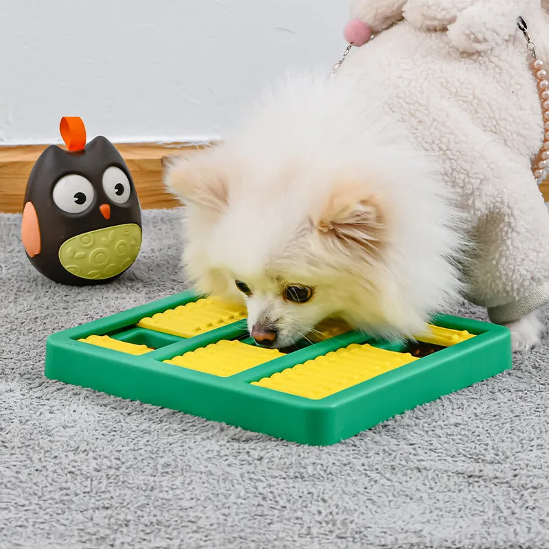 Lake blue plastic interactive puzzle dog toy on a light background
