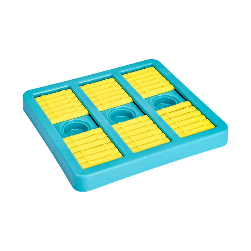 Lake blue plastic interactive puzzle dog toy on a light background