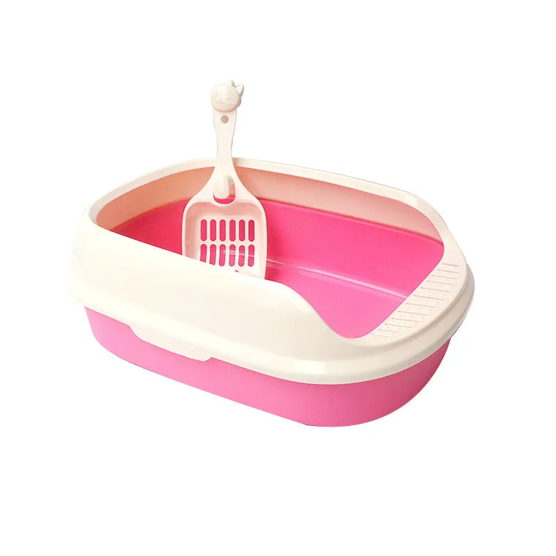 Small high-side PP cat litter box with shovel in pink, dimensions 40x29x13.5cm