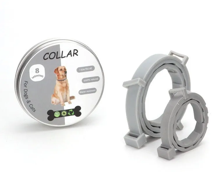 Adjustable silicone cat and dog collar for flea repellent in black, grey, white, and yellow colours