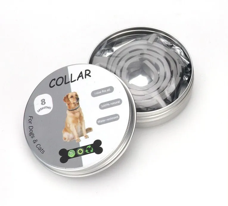 Adjustable silicone cat and dog collar for flea repellent in black, grey, white, and yellow colours