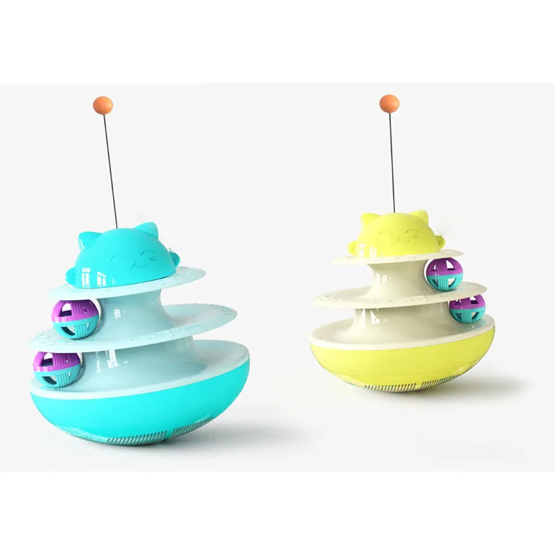 Cat track toy with plastic track and ball in lake blue, yellow, and green colour options