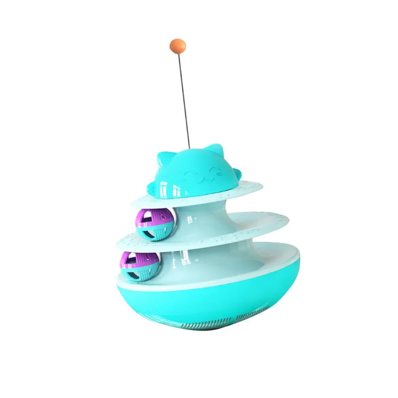 Cat track toy with plastic track and ball in lake blue, yellow, and green colour options
