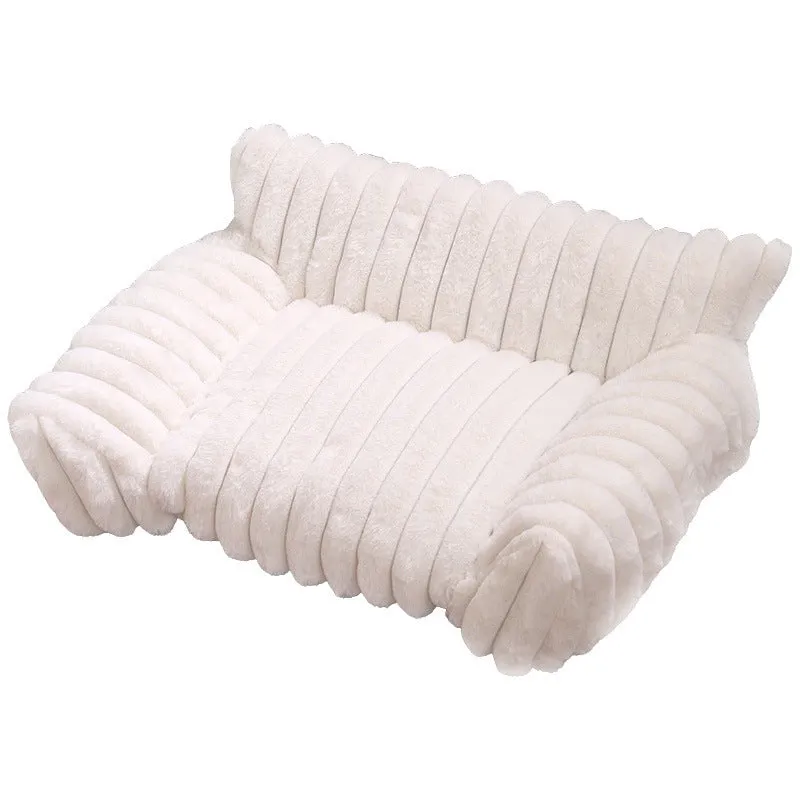 Cat sofa rabbit plush thickened large kennel in pink, with raised sides, suitable for adult cats