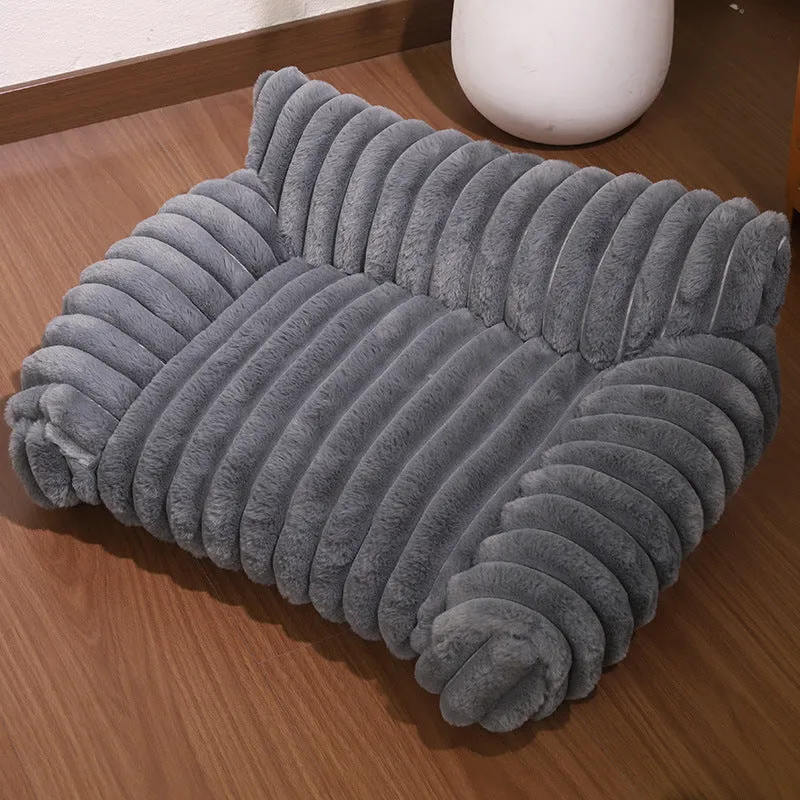 Cat sofa rabbit plush thickened large kennel in pink, with raised sides, suitable for adult cats