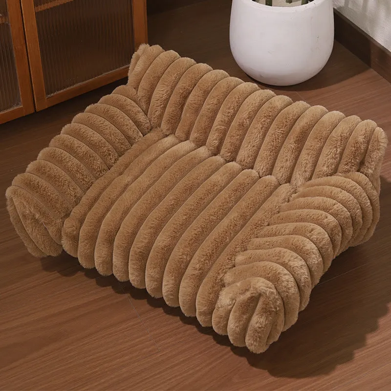 Cat sofa rabbit plush thickened large kennel in pink, with raised sides, suitable for adult cats