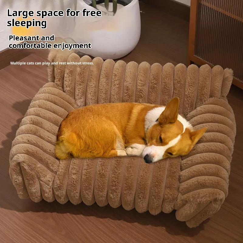 Cat sofa rabbit plush thickened large kennel in pink, with raised sides, suitable for adult cats