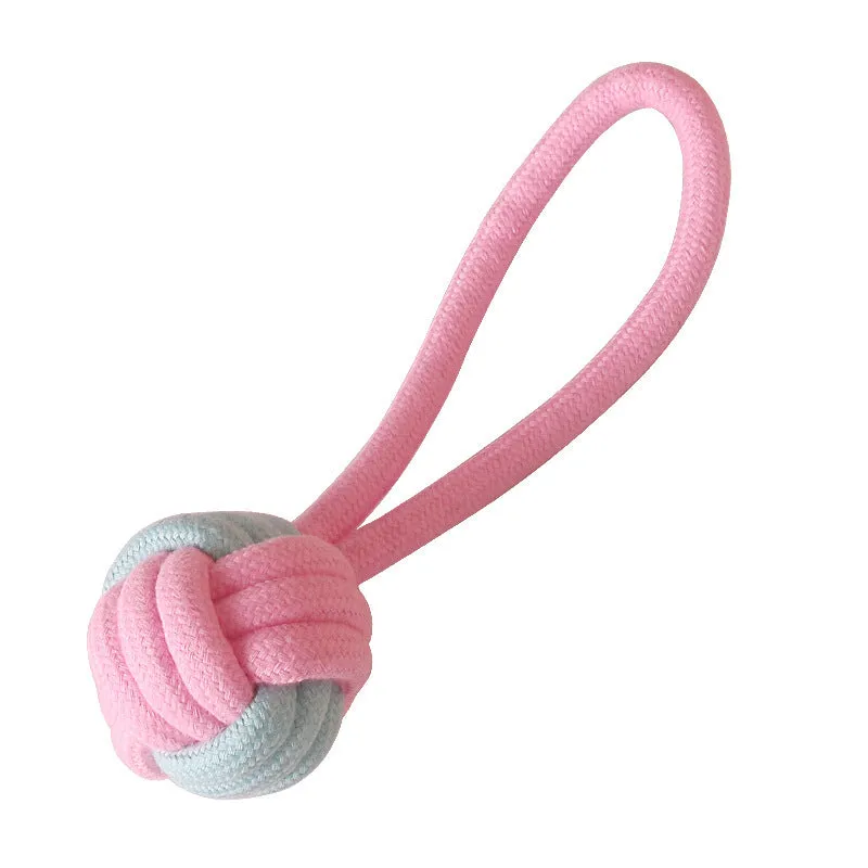 Cotton rope dog chew toy with imitation rabbit fur for small dogs, teeth cleaning play