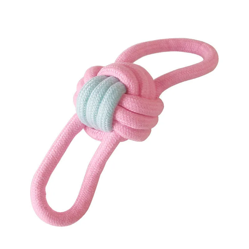 Cotton rope dog chew toy with imitation rabbit fur for small dogs, teeth cleaning play