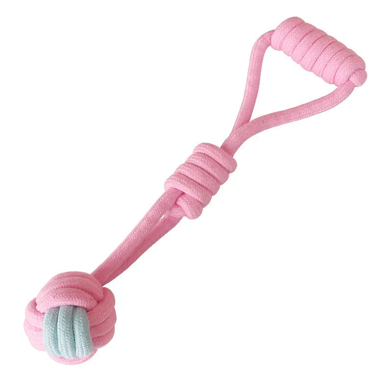 Cotton rope dog chew toy with imitation rabbit fur for small dogs, teeth cleaning play