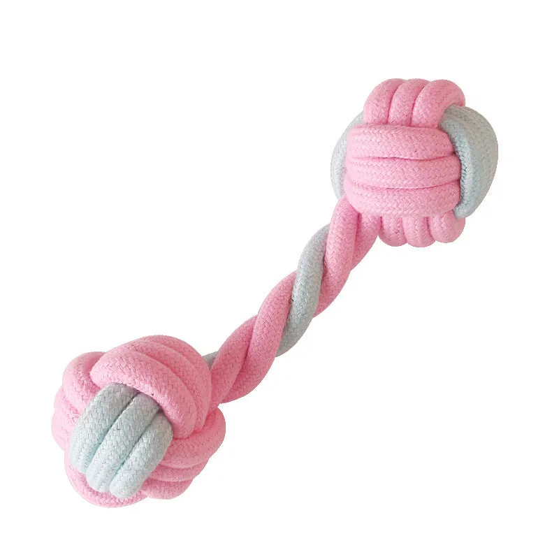 Cotton rope dog chew toy with imitation rabbit fur for small dogs, teeth cleaning play