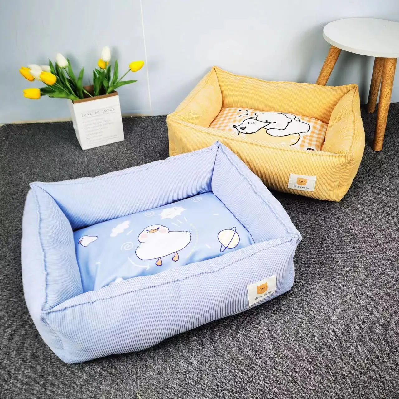 Dog winter cotton pet nest in fine velvet fabric with PP cotton filling showing colour options