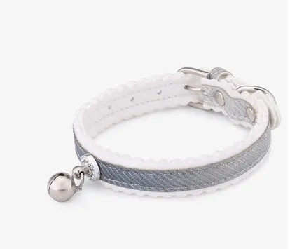 Gradient colour PU pet collar with silver bell on a white background, free size for cats and small dogs