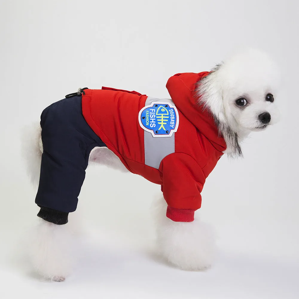 Wool dog snow coat with long back coverage in blue, grey, red colours sizes S to XXL