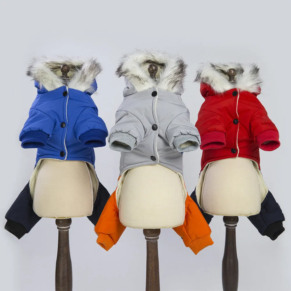 Wool dog snow coat with long back coverage in blue, grey, red colours sizes S to XXL