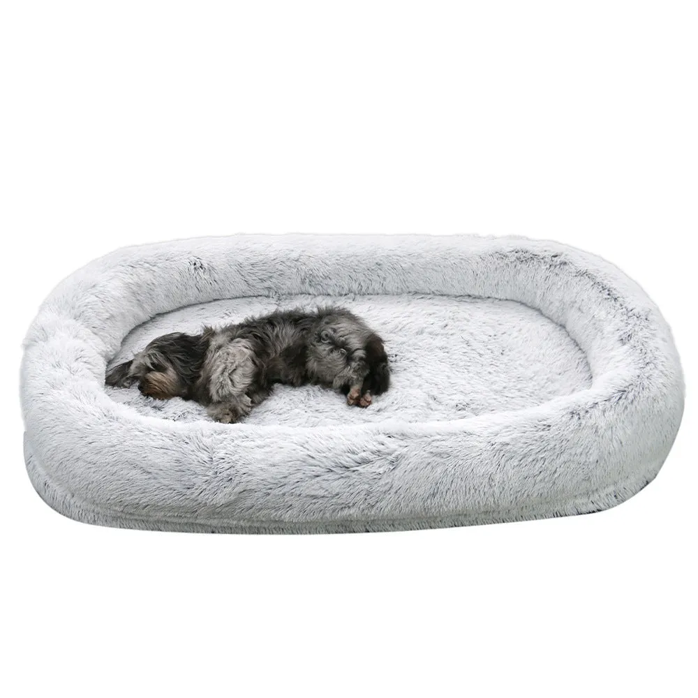 Plush round grey dog pad 160x90x30cm sponge filling winter warm pet nest