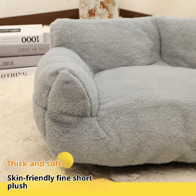 Large rabbit plush pet sofa bed in golden brown for dogs, 75x50x26cm