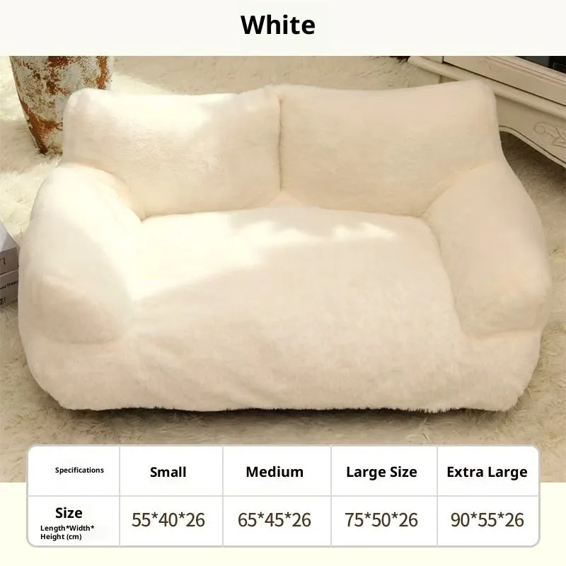 Large rabbit plush pet sofa bed in golden brown for dogs, 75x50x26cm