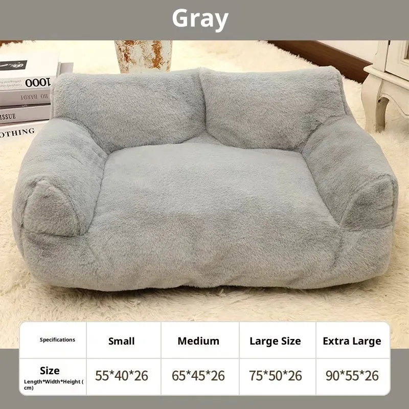 Large rabbit plush pet sofa bed in golden brown for dogs, 75x50x26cm