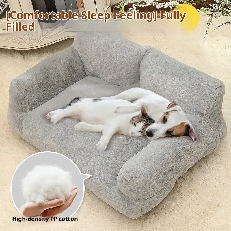 Large rabbit plush pet sofa bed in golden brown for dogs, 75x50x26cm