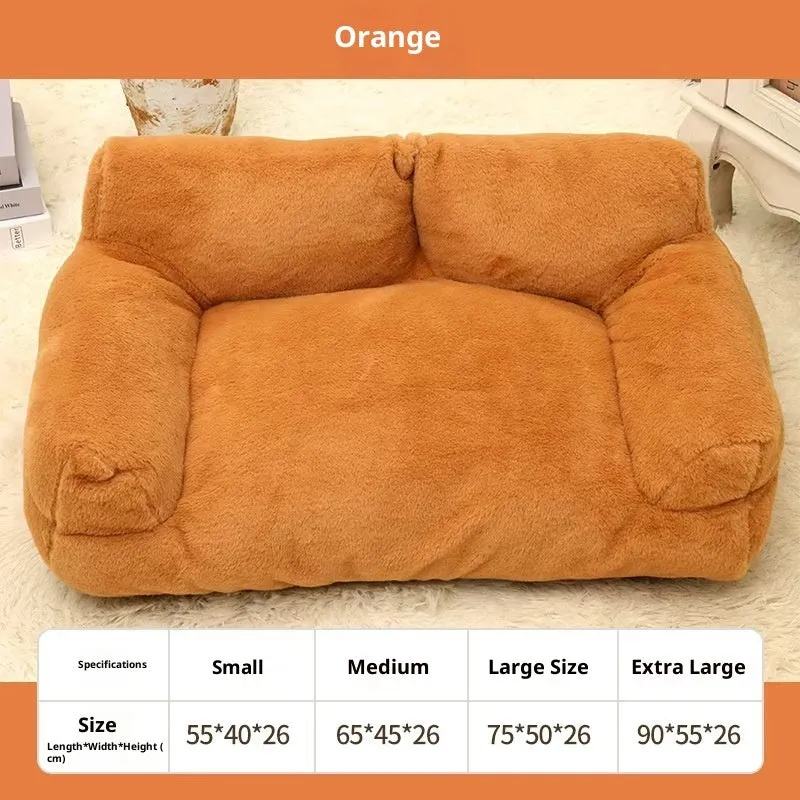 Large rabbit plush pet sofa bed in golden brown for dogs, 75x50x26cm