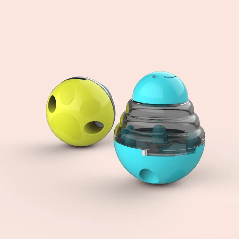 ABS and PC dog toy leaky food ball interactive treat dispenser slow feeder in lake blue with internal maze damper
