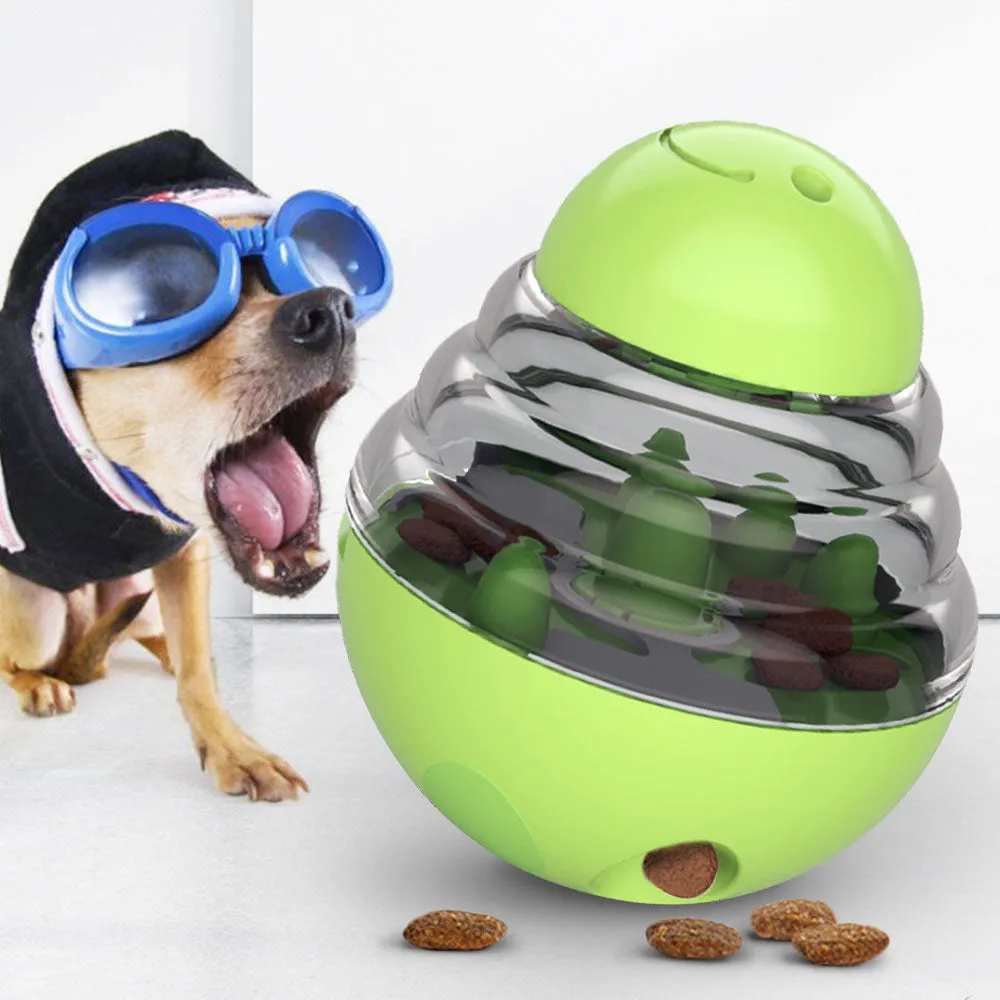 ABS and PC dog toy leaky food ball interactive treat dispenser slow feeder in lake blue with internal maze damper