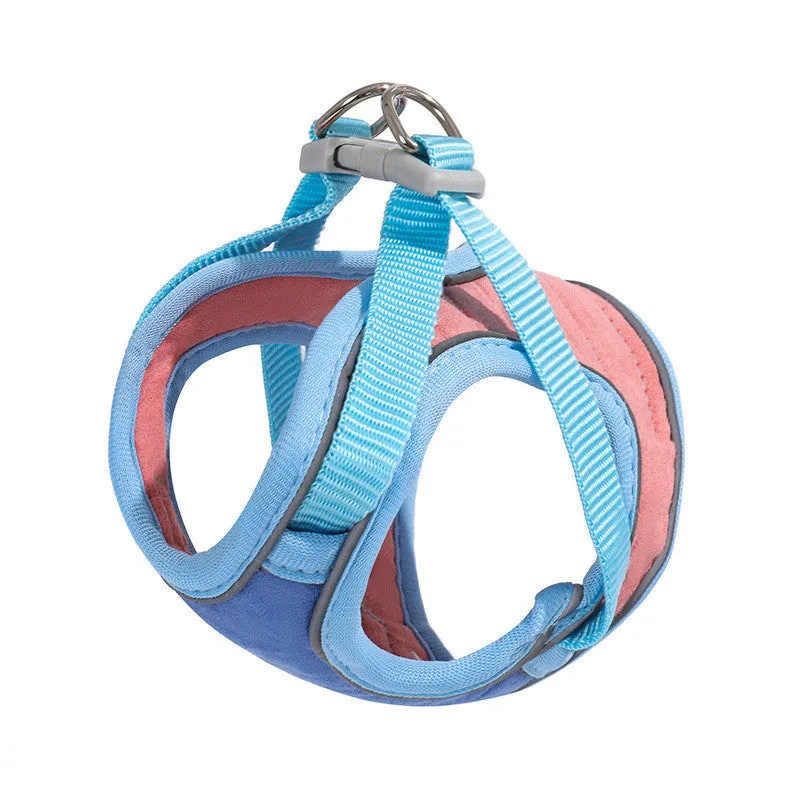 Anti escape reflective cat harness leash set with suede material and colour-matching rope in blue