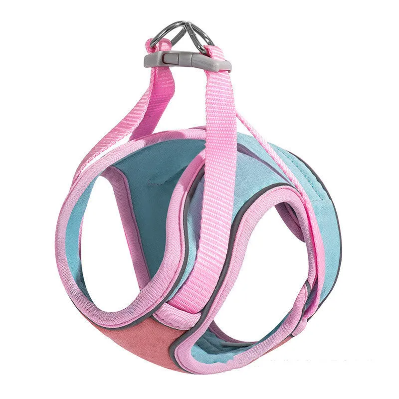 Anti escape reflective cat harness leash set with suede material and colour-matching rope in blue
