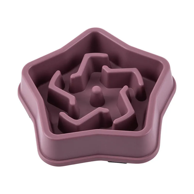 Yellow plastic slow feeding dog bowl with rough textured bottom, diameter 20.1cm