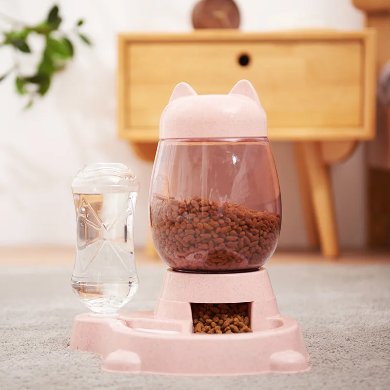 Pet two-in-one automatic gravity feeder for cats and dogs, 30.5cm height, grey colour, with anti-slip base and removable lid