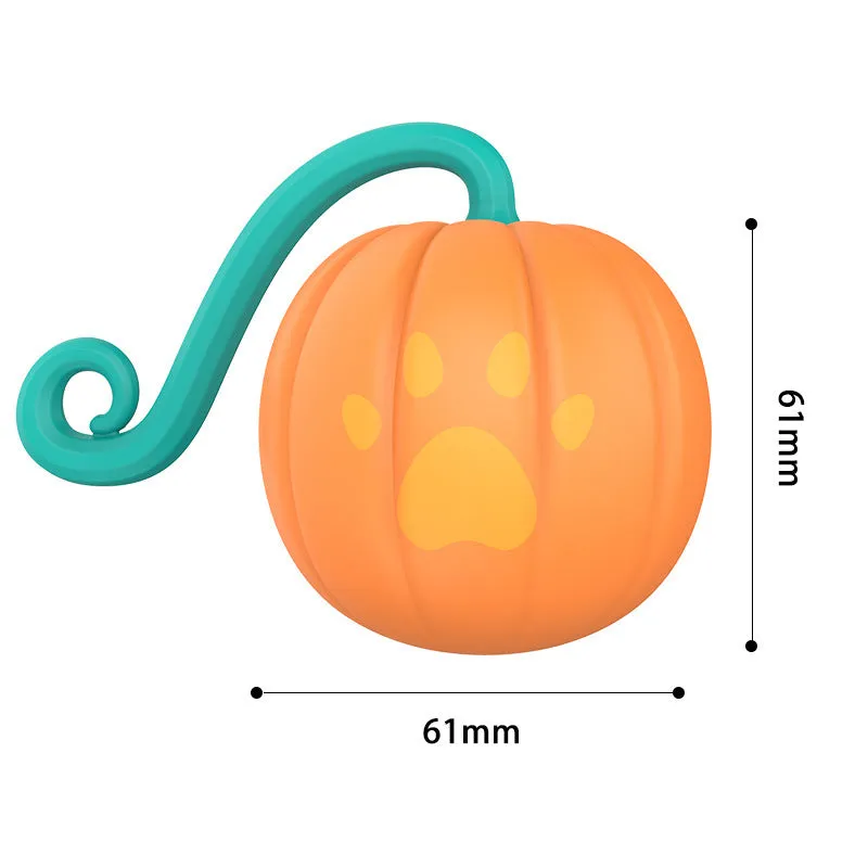 Electric luminous cat toy ball in watermelon green and pink design next to pumpkin orange version