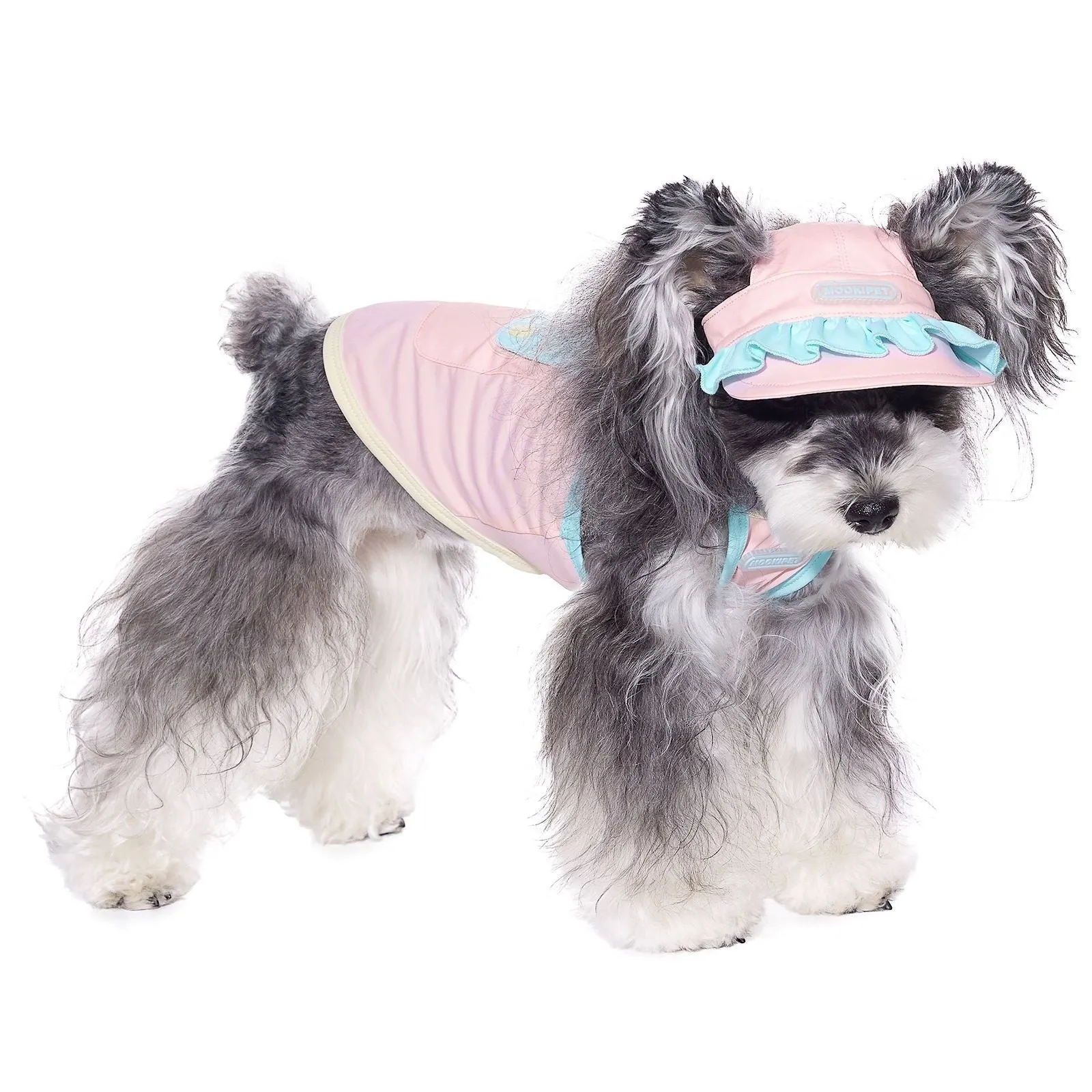 Pink dog hat with exposed ears for small dogs, 88% nylon 12% spandex, summer casual style