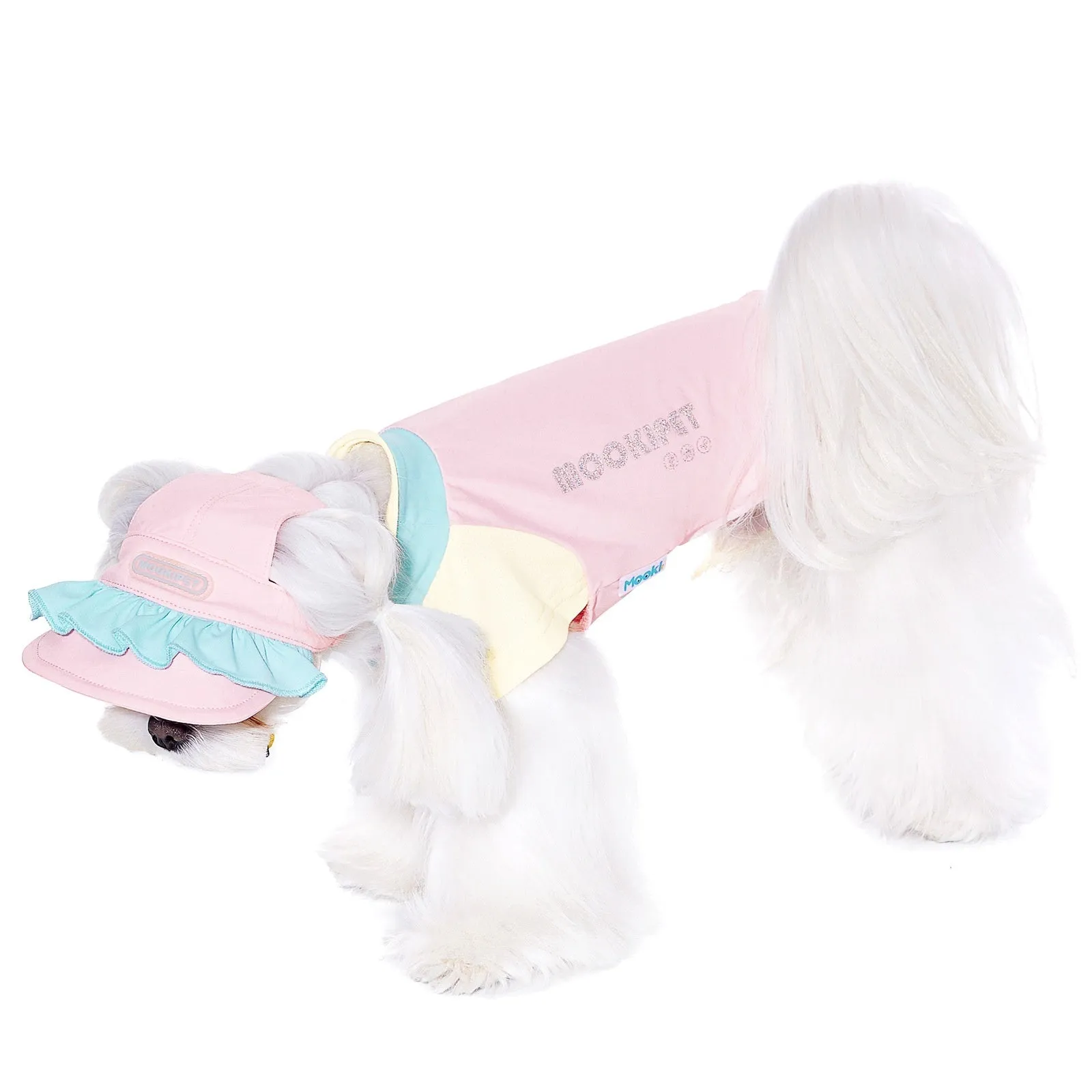 Pink dog hat with exposed ears for small dogs, 88% nylon 12% spandex, summer casual style
