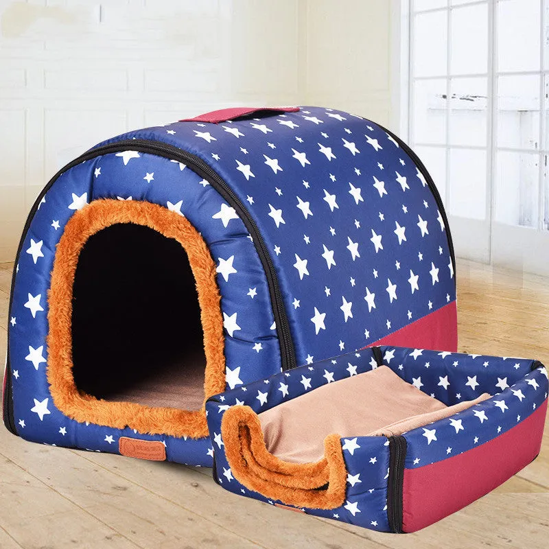 Blue cylinder cloth dog house for big dogs, removable washable cover, size 3XL for large breeds