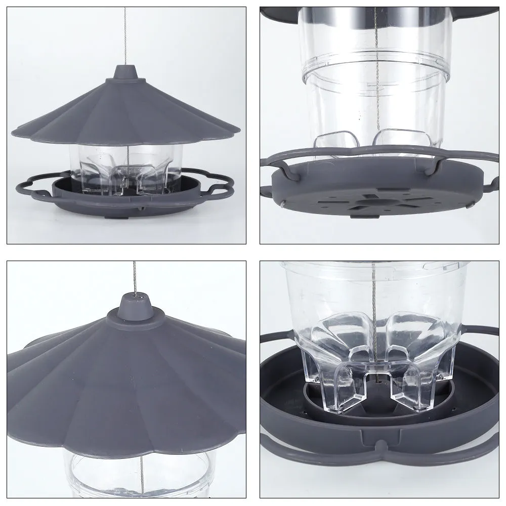 Collapsible wild birds feeder hanging birdcage with removable roof and large capacity bowls in outdoor garden setting