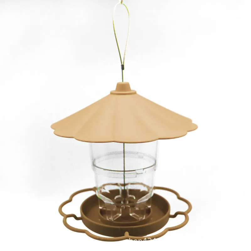 Collapsible wild birds feeder hanging birdcage with removable roof and large capacity bowls in outdoor garden setting