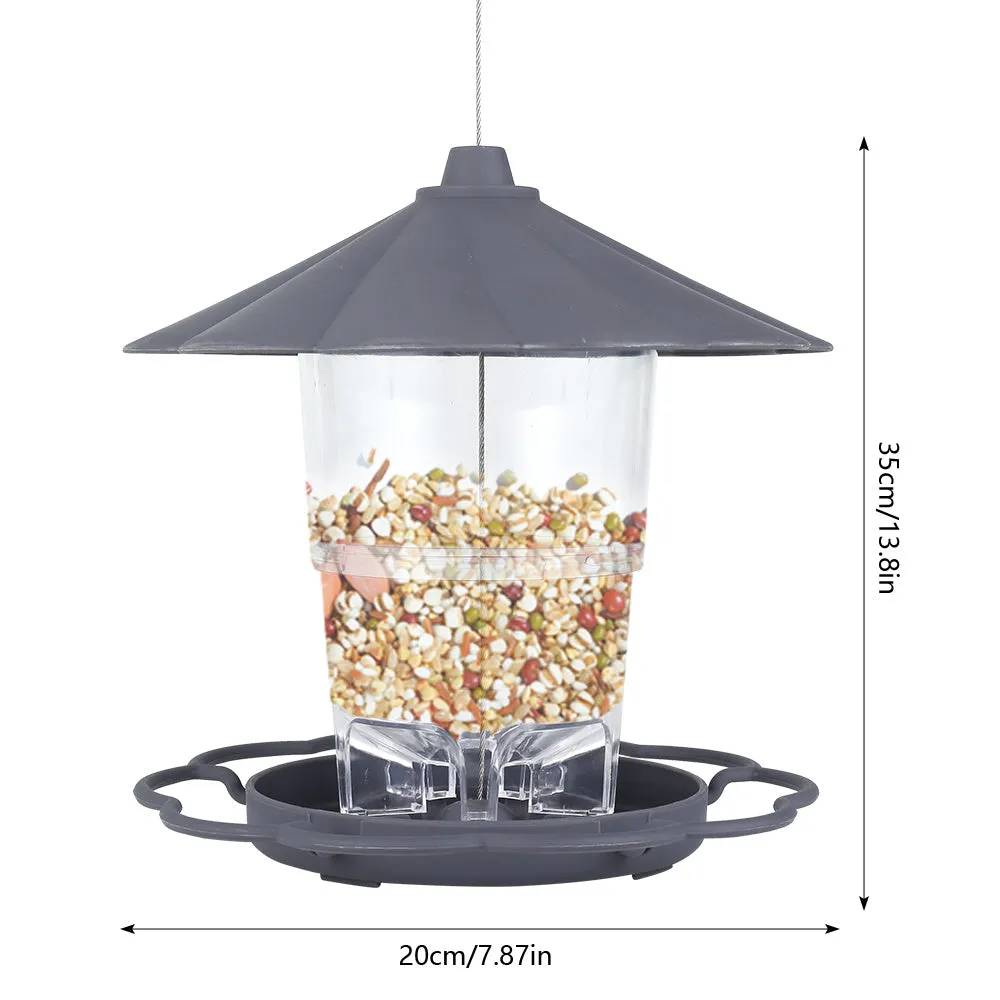Collapsible wild birds feeder hanging birdcage with removable roof and large capacity bowls in outdoor garden setting