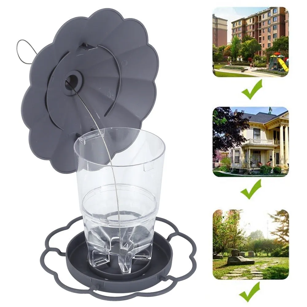 Collapsible wild birds feeder hanging birdcage with removable roof and large capacity bowls in outdoor garden setting