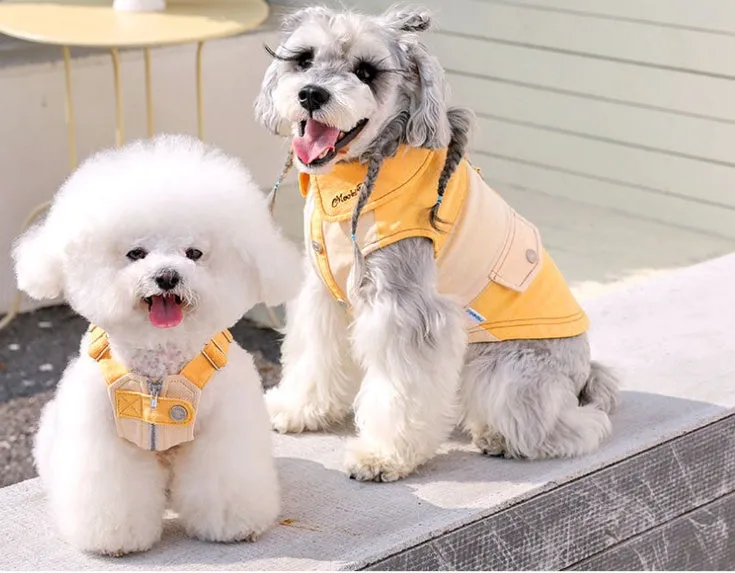 Yellow casual cotton blend dog clothes for small breeds like Bichon Frise and Yorkshire Terrier